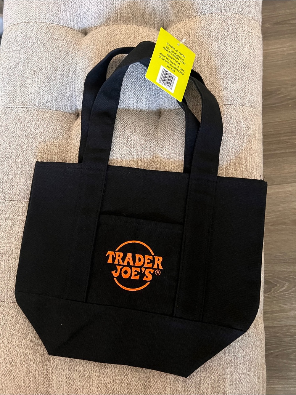Trader Joe's Black Canvas Tote Bag with Orange Logo